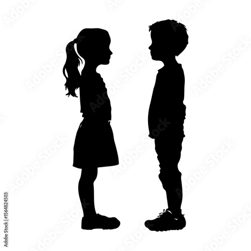 Set of Brother and Sister Silhouettes Together