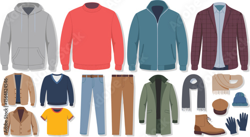 Assorted Men's Clothing Collection Sweaters, Jackets, Shirts, Trousers, Jeans, and Winter Accessories