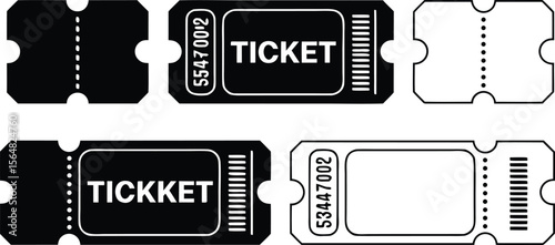 Black and White Ticket Illustrations Event Admission, Raffle, or Coupon Design Elements