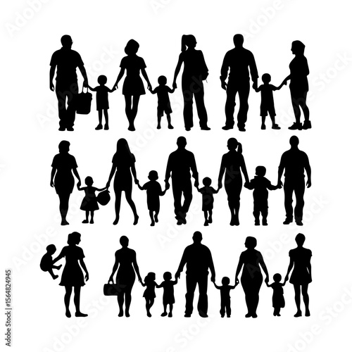 Set of Family Silhouettes Vector Isolated Illustration