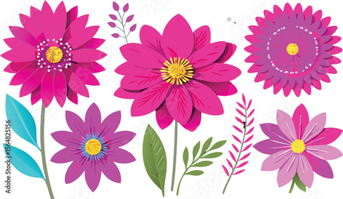 Vibrant Pink and Purple Paper Flowers A Collection of Floral Illustrations