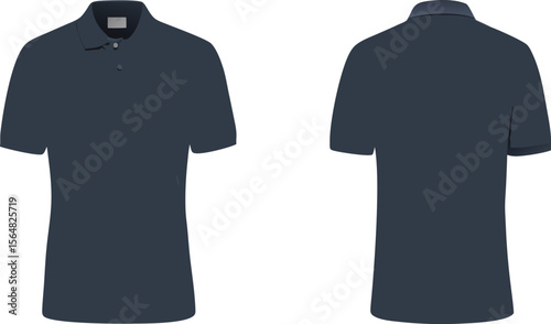 Front and Back View of a Navy Blue Polo Shirt Isolated on White Background