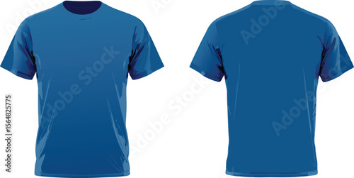 Front and Back Views of a Plain Blue Short Sleeve TShirt on White
