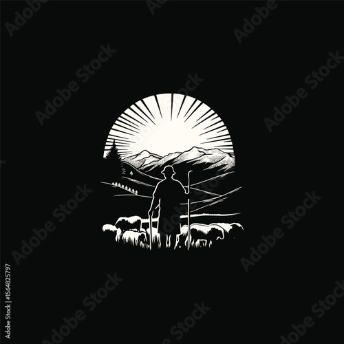Shepherd stands holding a stick design vector template illustration