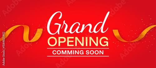 Confetti and ribbons on a red background_Grand OPENING_COMMING SOON