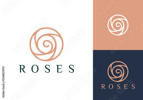 abstract rose logo design. circle flower line luxury icon vector concept