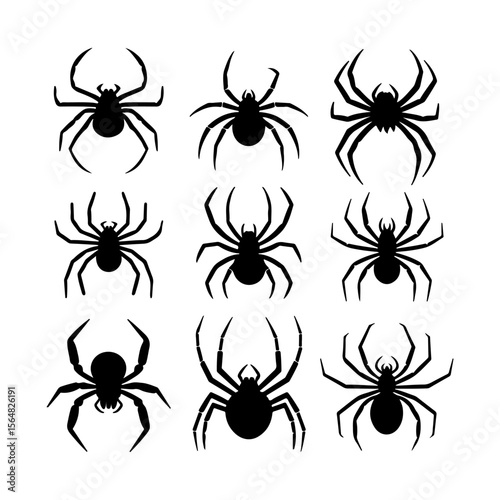 Set of Spider Silhouettes Clipart White Background