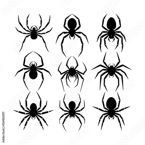Set of Spider Silhouettes Clipart White Background