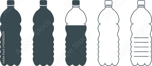 Line Art of Plastic Bottles with Varying Fill Levels and Different Styles
