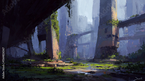 Futuristic Urban Landscape with Lush Greenery