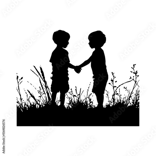Silhouettes of Boys Friendship Clipart White Background
