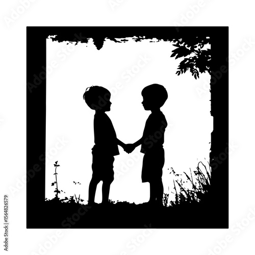 Silhouettes of Boys Friendship Clipart White Background