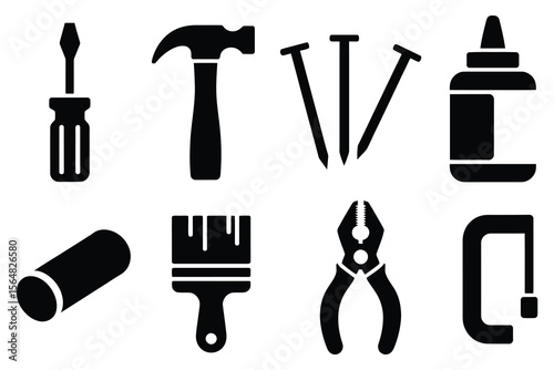 Collection of common diy and carpentry tools isolated on white background