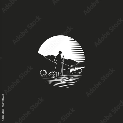 Shepherd stands holding a stick design vector template illustration