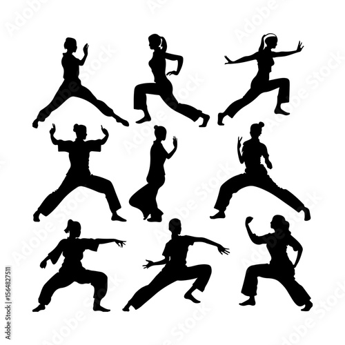 Tai Chi Pose Silhouette Set Clipart White Background