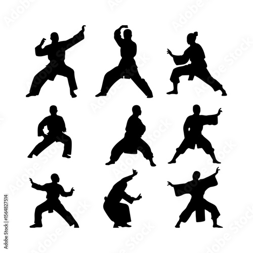 Tai Chi Pose Silhouette Set Clipart White Background