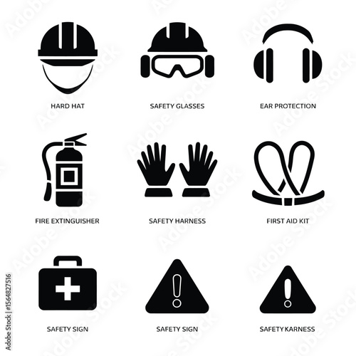 2d vector illustration safety icons , Civil protection and safety when working and taking safety