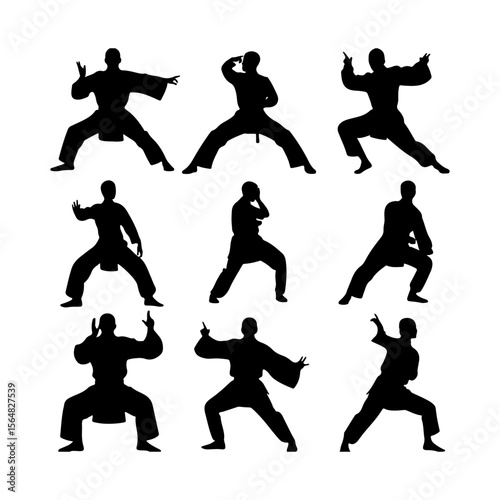 Tai Chi Pose Silhouette Set Clipart White Background