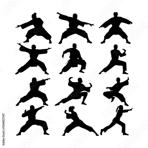 Tai Chi Pose Silhouette Set Clipart White Background