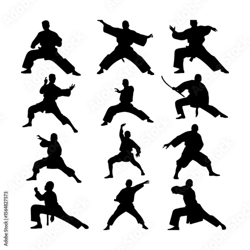 Tai Chi Pose Silhouette Set Clipart White Background