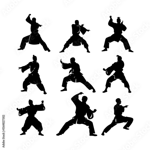 Tai Chi Pose Silhouette Set Clipart White Background