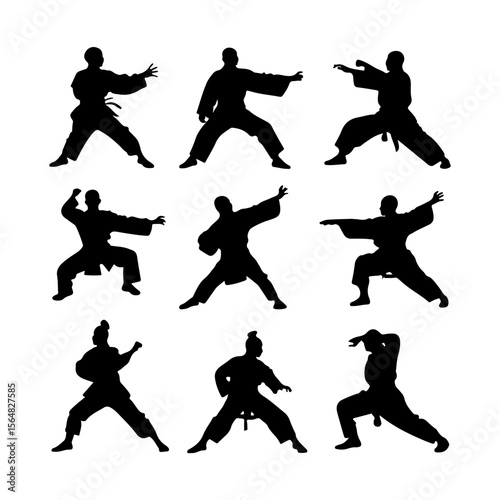 Tai Chi Pose Silhouette Set Clipart White Background