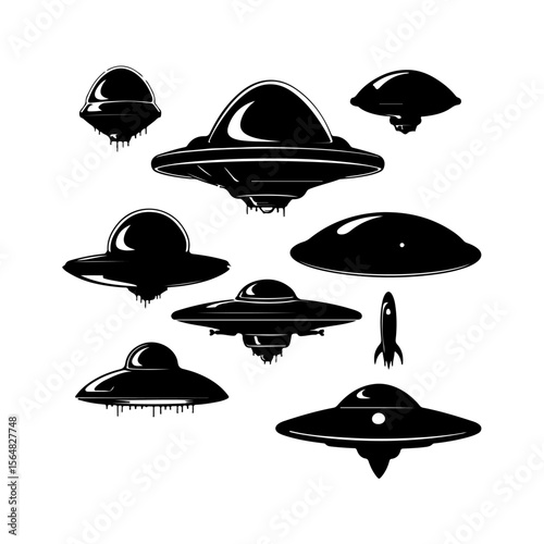 UFO Black Silhouette Set Vector Art Icons and Graphics