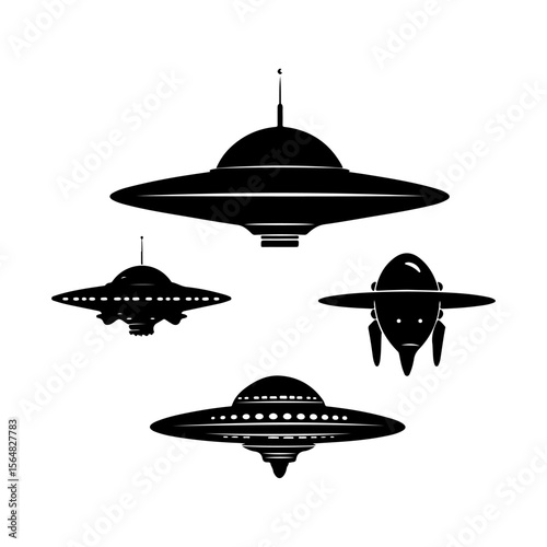 UFO Black Silhouette Set Vector Art Icons and Graphics