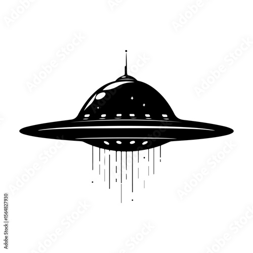 UFO in City Black Silhouette White Background Isolated Vector