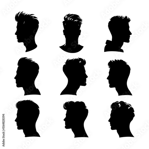 Mens Hairstyle Silhouettes on White Background