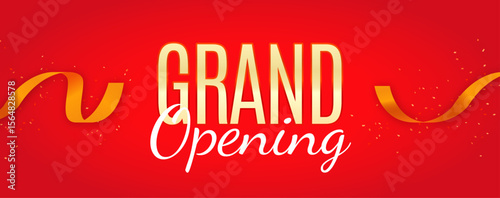 Confetti and ribbons on a red background_Grand OPENING_03