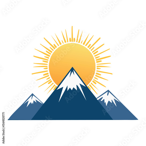 Sunrise Behind Mountain Peaks – Flat Vector Landscape