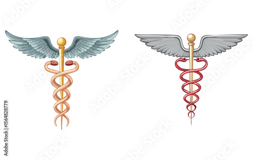 Medical Symbol Caduceus – Gold and Red Rod with Wings