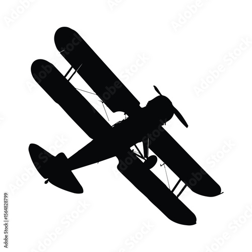 A Biplane Silhouette Vector on White Background
