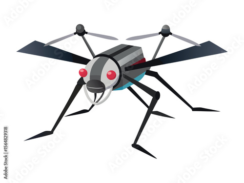 Futuristic insect drone with propellers and long legs on a white background
