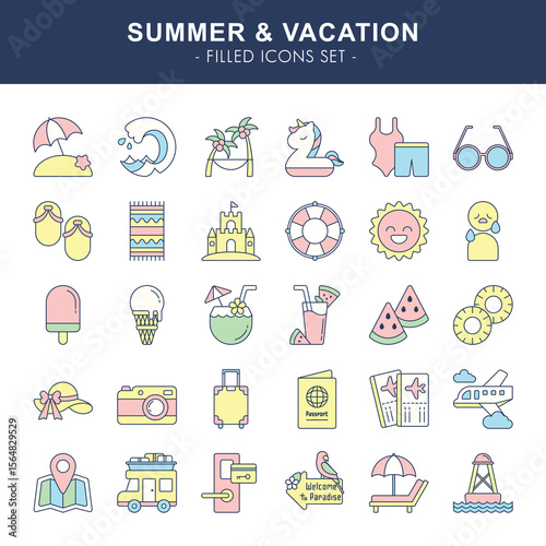 Summer & Vacation - filled icons set