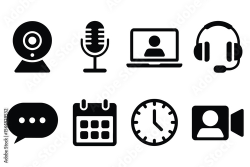 Collection of communication and technology icons isolated on white background