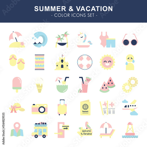 Summer & Vacation - color icons set