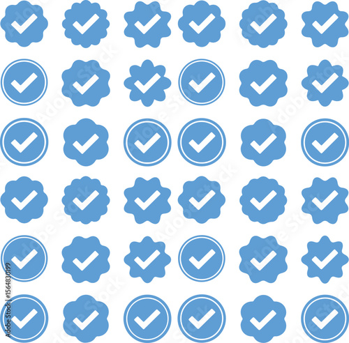 collection of blue checkmark badges and icons for verification and approval on a transparent background