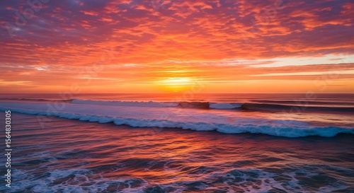 Beautiful ocean sunset seascape with colorful sky clouds and waves nature photography landscape art