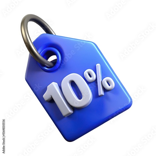 Blue discount tag with 10 percent off symbol isolated on white background