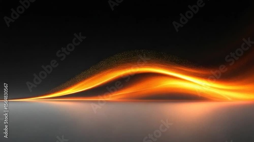 Abstract orange light streak flowing across dark background with elegant reflection