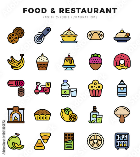 Food and Restaurant. Lineal Color icons Pack. vector illustration.
