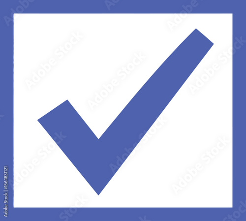 Blue check mark inside a square frame with white background tick approved