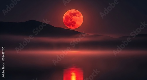 Red moon over water photography full moon lunar eclipse blood moon scenic landscape night sky horizon 100