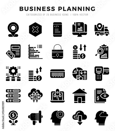 Set of 25 Business Planning Glyph Icons Pack.
