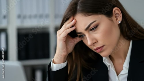 Stressed Businesswoman at Work, Feeling Overwhelmed and Exhausted