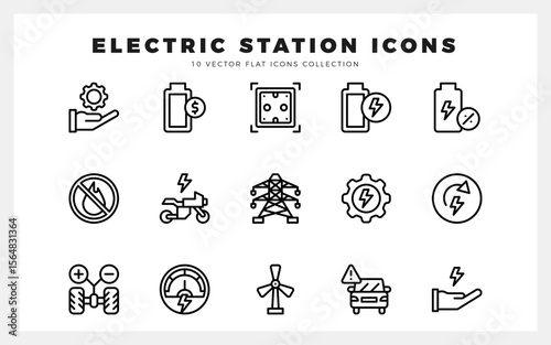 15 Electric Station Lineal icons pack. vector illustration.