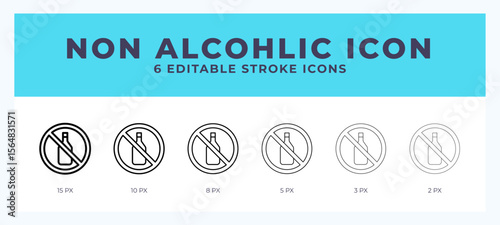 Non alcoholic icon in thin line. Bold line. Regular line. Editable stroke.