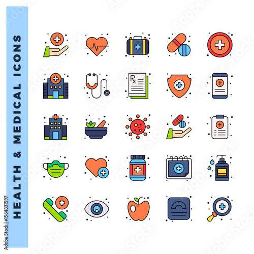 25 Health and Medical Lineal Color icon pack. vector illustration.
